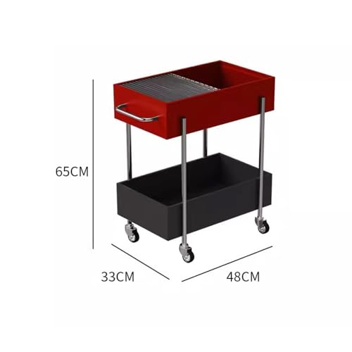 Chariot de salon rouge : étagère rangement multicouche et table basse - 4