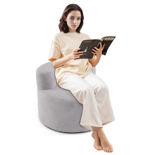 COSTWAY Puff Grande para Salón, Puff Sillón Individual en Forma de Luna con Forro de Felpa Teddy Suave y Respaldo Curvo, Sin Montaje, Sofá Perezoso para Salón, Dormitorio, Oficina, 82x82x59 cm (Gris)