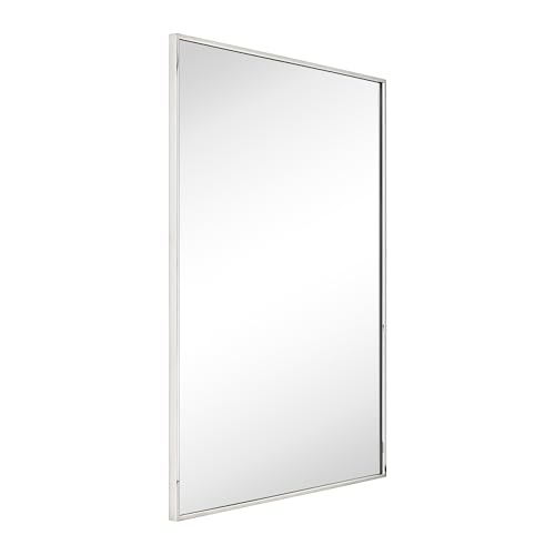 Image of TEHOME Chrome Bathroom Vanity Mirror with Squared Corners, 24x32'' Silver Rectangle Stainless Steel Metal Framed Mirror for Bathroom