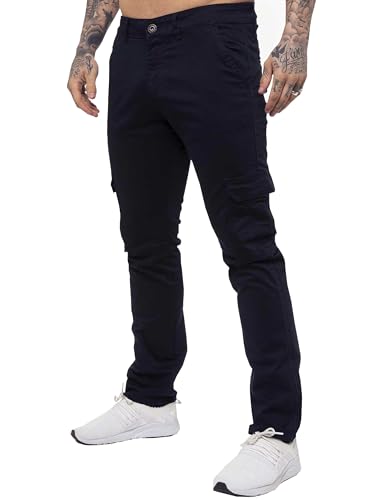 989Zé ENZO Mens Cargo Combat Trousers Pants Cotton Casual Slim Fit Stretch Chinos EZ410 Blue 30W / 32L