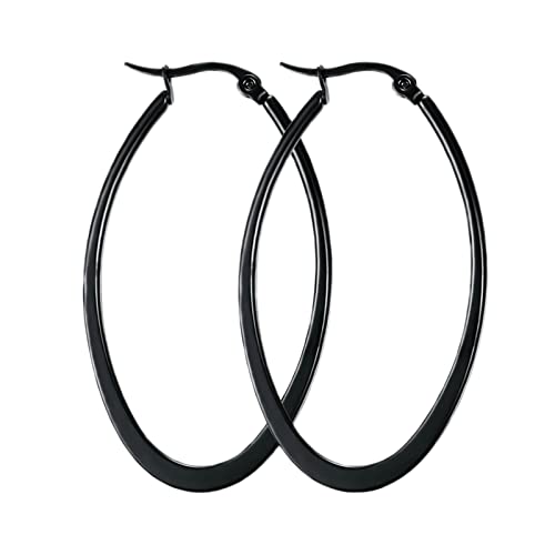 Lieson Boucles Doreille Femme Acier Inoxydable, Boucles Doreille Creoles Boucles D'Oreilles Noir Grand Ronde 40MM