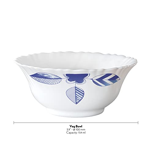 Image of Larah by BOROSIL Morning Glory 6 Pcs Opalware Bowl Set (150 ml Each), White