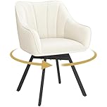 Yaheetech Swivel Dining Chair with Armrests and Backrest, Modern Velvet Side with Metal Legs and Rotating Seat,Kitchen Chair for Dining Room,Living Room,Bedroom,Office,Beige
