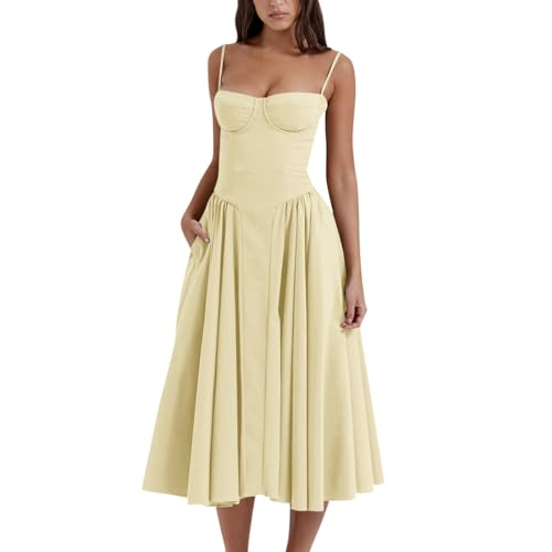 Robe à bretelles sexy taille haute en coupe midi classique