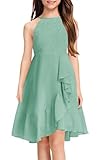 MITILLY Girls Fancy Flowy Dress Casual Cute Tank Sleeveless Backless Straps Ruffle Country Kids Graduation Mini Dresses 12 Years Sage Green