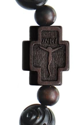 Sine Cera Dark Jujube Wood 1 Decade Catholic Rosary Bracelet, Rose Cut 10mm Beads3
