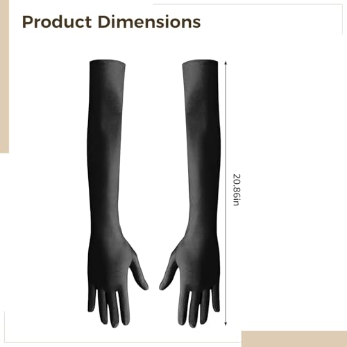 12 Pairs Of Black Long Satin Gloves, Seamless, 20S-Inspired, 20.9 In, Highly Elastic, Perfect For Weddings And Parties3