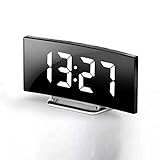 DDGURDH Alarm Clocks HOOMIN 7 Inch Large Number Table Clock for Kid Bedroom LED Screen Desktop Clock Digital Alarm Clock Curved Dimmable Mirror Clock