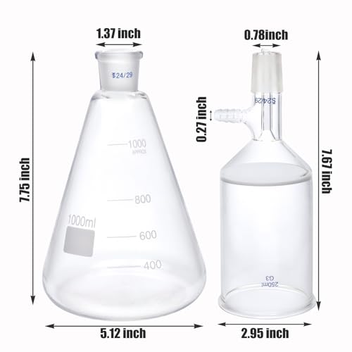Eco-Baeerss 01 Buchner Funnel Filtering Kit With 1000 Ml Filter Bottle And 250 Ml Buchner Funnel, G3 Borosilicate Glass Lab Vacuum Filtration Distillation Apparatus Filter Flask Set thumb #5