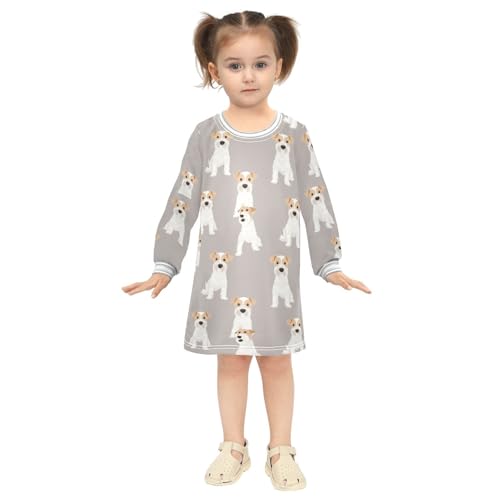 White Dog Girls Dresses Long Sleeve Sweatshirt Dress for Girls Winter Toddler Casual A Line Dresses Size 2-8T4