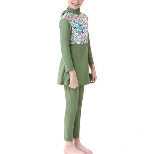 Image of ODIZLI Kids Girls' Rash Guard Sets Islamic Hijab Swimwear Muslim Modest Long Sleeves Shorts Pants Beachwear Hoodie Hat 2 PCS