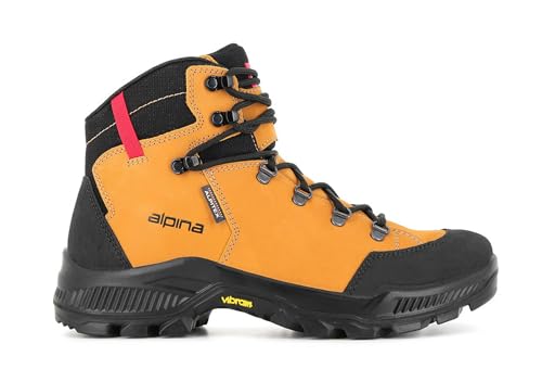 Alpina STADOR Men's Hiking Leather Boots Ankle High Waterproof Breathable Membrane Vibram Slip Resistant Made in Europe color Yellow EU 44.5 Size 10.5