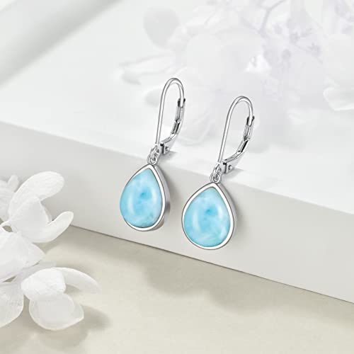 CRMAD Larimar/Moonstone/Labradorite/Turquoise/Amber/Black Onyx/Lapis Lazuli/Moss Agate/Peridot Earrings for Women Sterling Silver Teardrop Earrings Jewelry for Women2