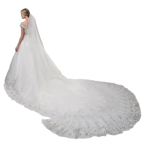 Voile de mariée cathédrale de prestige en dentelle blanche à paillettes pour l'autel