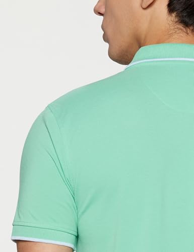 Image of Peter England Men's Snug Fit Solid Polo T-Shirt with Coloured Collar Tipping| Cotton Rich| Premium Pique Weave
