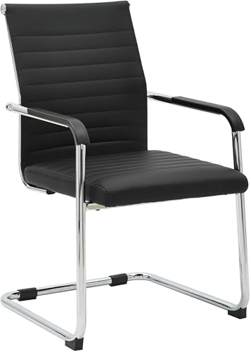CLP Bürostuhl ergonomisch Hakon, Freischwinger mit Armlehne, verchromtes Metallgestell, schwarzer Besucherstuhl, Konferenzstuhl für Büro,...
