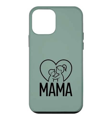 Mama Heart Hug Mother and Child Line Art - �r���e�[�W�O���[�� �X�}�z�P�[�X iPhone 12 mini �p