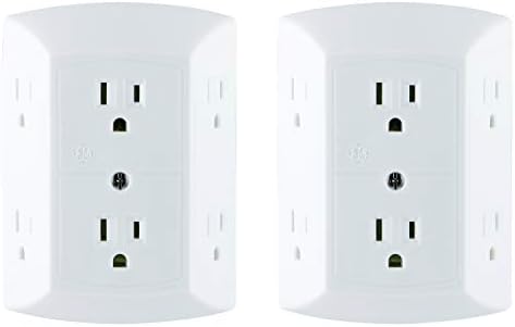 GE 6-Outlet Extender, 2 Pack, Grounded Wall Tap, Adapter Spaced Outlets, 3-Prong Outlet Splitter, Multiple Plug, Quick and Easy Install, Cruise Essentials, UL Listed, White, 40222