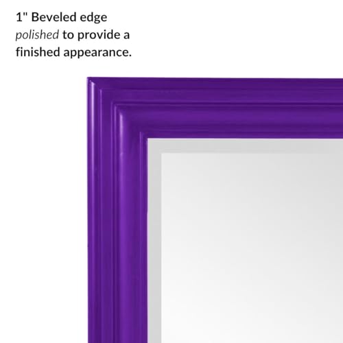 Image of Howard Elliott Collection George Rectangular Glossy Royal Purple Wall Mirror, Rectangle Hanging Wood Framed Vanity Mirrors for Home Decor, Living Room, Bathroom, Bedroom, or Hallway, 24 x 36 Inch