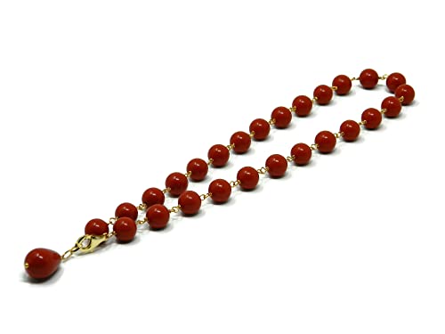 Collana Donna Girocollo con Palline 12 mm e Goccia in Pasta di Corallo Rosso Sardegna – Argento 925 Placcato Oro – Handmade in Italia – Elegante, Anallergica – DodiGioielli