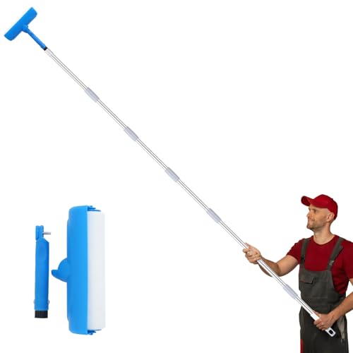 Ceiling Paint Roller No Drip Kit – 111-Inch Extension Pole Included, 10 Inch Roller with Shield & Adjustable Head | No Drip, Splatter-Free Brush for Ceiling & Wall Painting