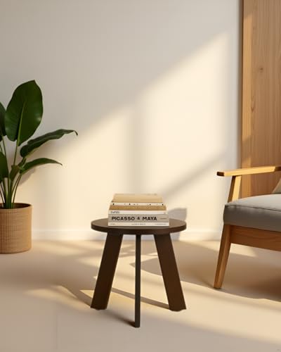 Image of SBF Furniture Mini Round Side Table, 30 cm, Matte Finish, Modern Minimalist Design, 3 Angled Legs (Round Brown)