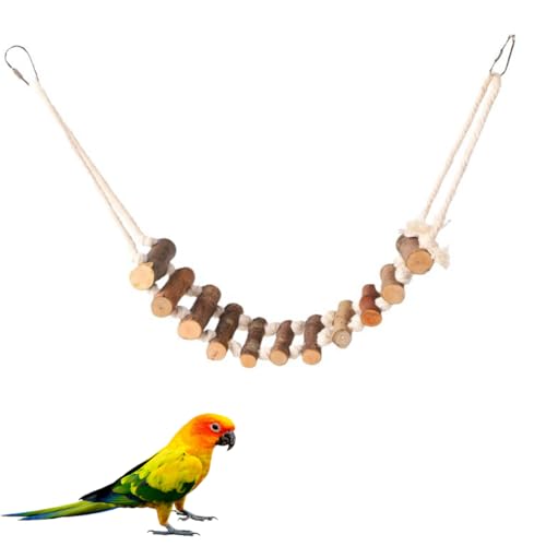 Scaletta per Giocattoli Scala in Legno Naturale con Corda Ponte, Scaletta di Legno per Uccelli, Scala Legna con Corda Ponte Girevole per Piccioncini, per Criceti, per Esercizi e Divertente Accessorio