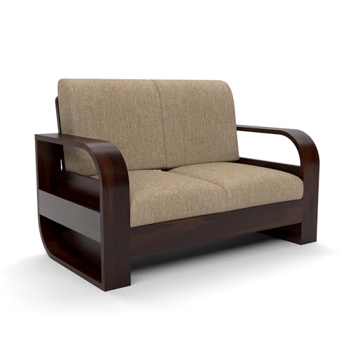 Image of Solid Sheesham Wood 2 Seater Sofa for Living Room | Premium 2 Seater Sofa Set for Office & Home Furniture | Stylish Wooden Sofa for 2 People (Cairo Walnut, 2 Seater)