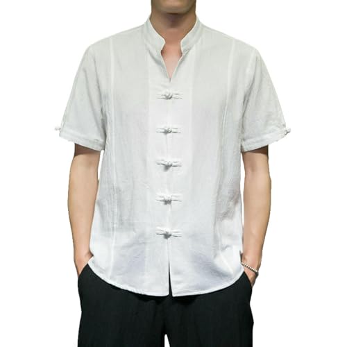 Chemise style chinois homme en coton et lin respirant pour éviter la chaleur d'été