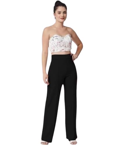Image of Women's High-Rise Straight Leg Trousers, Relaxed Fit, Flared Style, Lint Free, Pack of 1