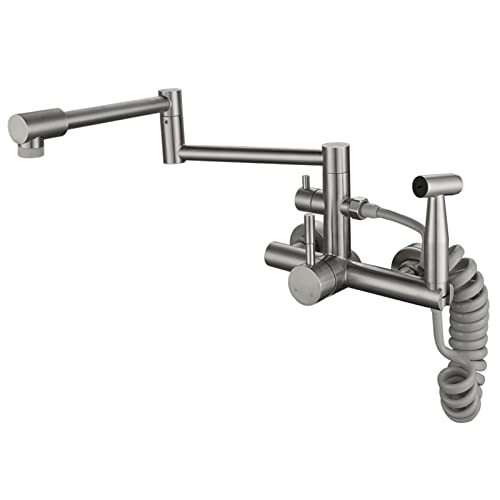 Robinet de remplissage de casserole de cuisine pliable extensible mitigeur mural double bec