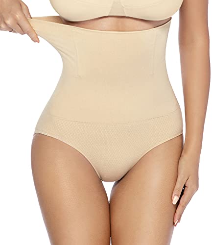 COMFREE Damen Unterhose Miederslip mit Bauch Weg Effekt Stark Formend Hohe Taille Shaping Unterwäsche Panty Bauchweg Figurenformend Miederpants Miederhose Shapewear Nahtlose Shapepants Beige M/L Cover