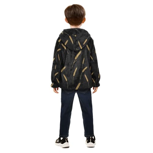 Wheat Ears on Black Background Toddler Fleece Jacket Girl Boys Hooded Fleece Jacket Coat Warm Outwear Zip-up 3-10T4