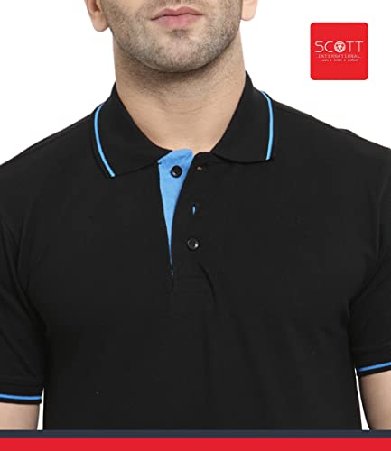 Image of Scott International Men's Organic Cotton Regular Fit Polo T-Shirt (Black and Blue, m)