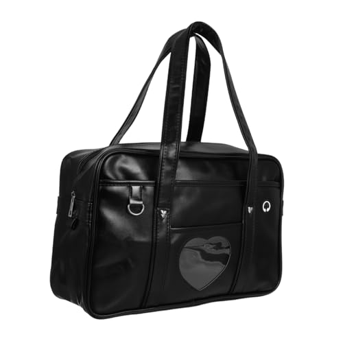 STOBOK Waterproof Tote Bag Faux Leather Case Japanese Style Lovely Heart School Bag Large Capacity Handbag for Work Travel