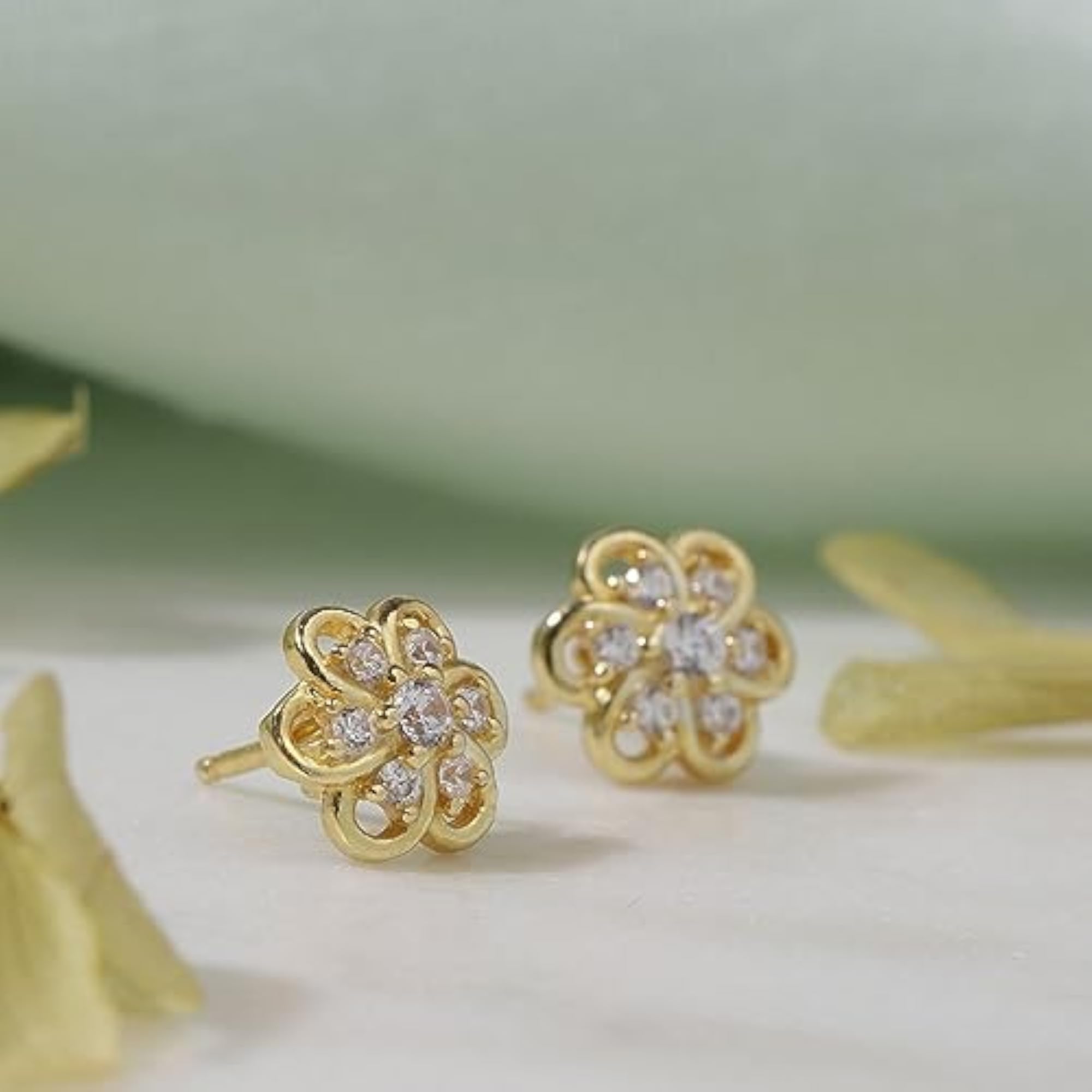925 Silver CZ Floral Stud Earrings