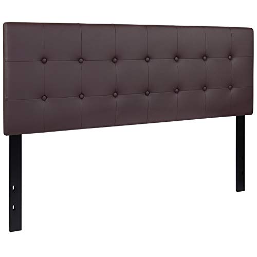 Emma + Oliver Button Tufted Upholstered Queen Size Headboard In Brown Vinyl #TOP2
