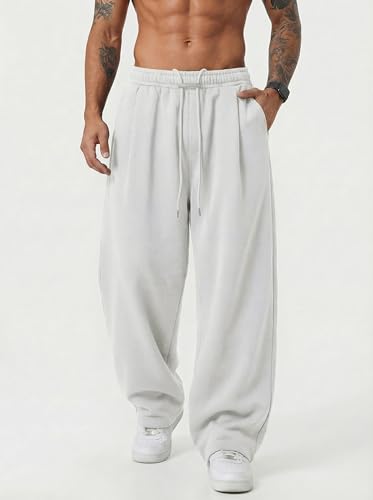 Image of Mens Baggy Sweatpants Wide Leg Casual Elastic Waist Drawstring Athletic Loose Jogger Fall Sweat Pants with Pockets