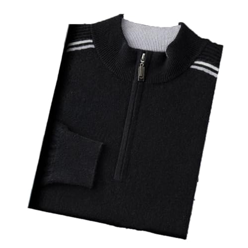 Autumn Winter Cashmere Sweater Men's Standing Collar Pullover Casual Business Oversized Shirt Knitted Shirt Top Black
