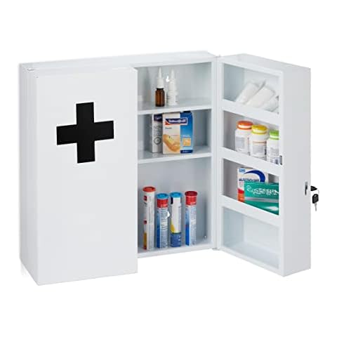 Relaxdays XXL Lockable Medicine Cabinet with 11 Compartments Cover