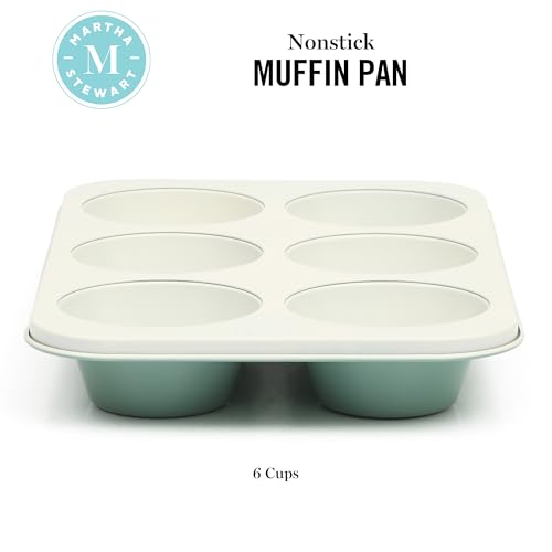 Image of Martha Stewart Gallen 6 Cup Nonstick Carbon Steel Muffin and Cupcake Pan - Teal Durable Bakeware for Muffins, Cupcakes & Mini Cakes