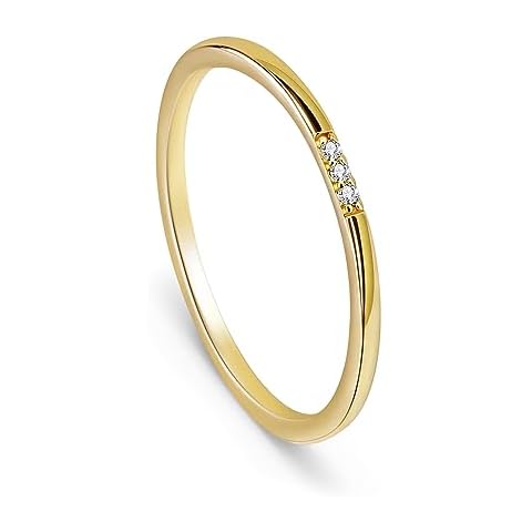 Me&Hz 14K Gold Plated CZ Rings 3-Stone Cubic Zirconia Fashion Stackable Rings 1mm Skinny Thin Stacking Rings for Women Thumb Middle Mid Finger Pinky Ring Simple Wedding Anniversary Band Size 4 Cover