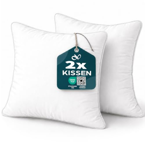 Flowen Kissen 50x50 Kopfkissen 2er Set Dekokissen für Bett und Sofa Innenkissen Hypoallergene Sofakissen Anti-Milben Weiche Zierkissen mit Kissenbezug Mikrofaser Abnehmbar und Waschmaschinenfest