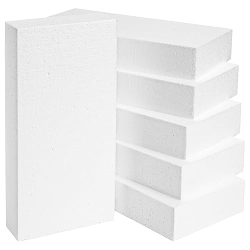 Craft Foam Blocks, 6-Pack of Rectangle Polystyrene Foam Bricks, White, 30.5 x 15 x 5 cm Each