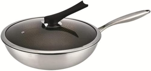 Sartén de Acero Inoxidable 304 sin Revestimiento, antihumo, Ideal para cocinas de Gas y halógenas.(32cm)