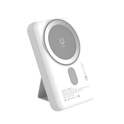 EFFICEL Magnetic Power Bank, 10000mAh Fast Charging, Mag-safe Charger, Compact Travel Battery with USB C port, Wireless and Compatible for latest iPhone, Samsung and more