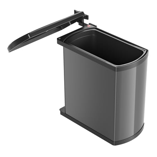 Hailo Abfallsammler 3418071 | Mülleimer Uno 18 L schwenkbar | Einbau Abfalleimer dunkelgrau schwarz | ab 45cm Schrank mit Drehtür | Praktisch für Seitenwandmontage | Automatischer Dreh-Kipp-Deckel