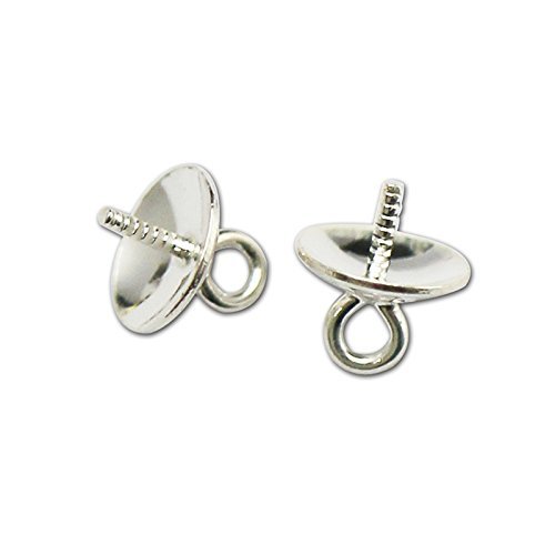 Beadsnice 10pcs Pure Silver Half Drilled Bail Cup Pendant Charm Connector Eye Screw Pin Small Hole Ring Slide Pearl Stone Beads Holder Jewelry Making Findings — image 1
