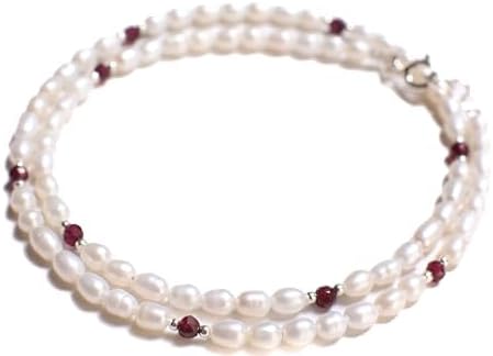 Freshwater Pearl with Genuine Garnet, 925 Sterling Silver spacer and Clasp Necklace, Choker, Layering, Minimalist Holiday Gift - Image 6