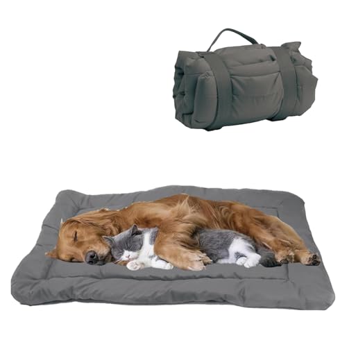 YOFANG 36"x25" Outdoor Travel Dog Bed,Portable Crate Mat Waterproof Anti-Slip, Kennel Pad Washable,Pet Camping Beds Ripstop 1600D Nylon Fabric,Easy to Clean for for Large Medium Dogs or Cats,Grey